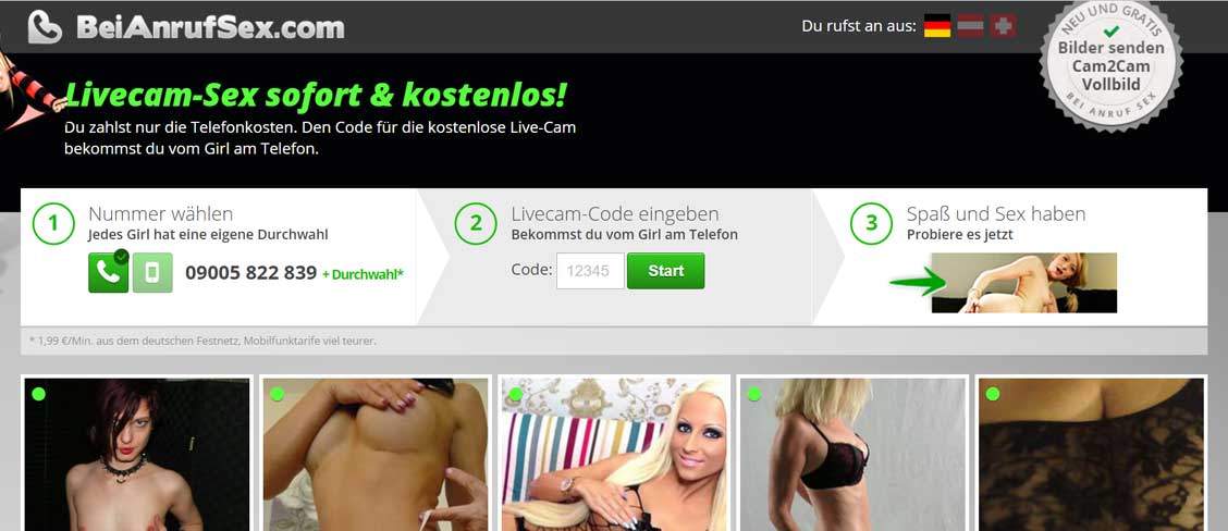 Beianrufsex – Portal-Ansicht mit Callgirl-Profilen