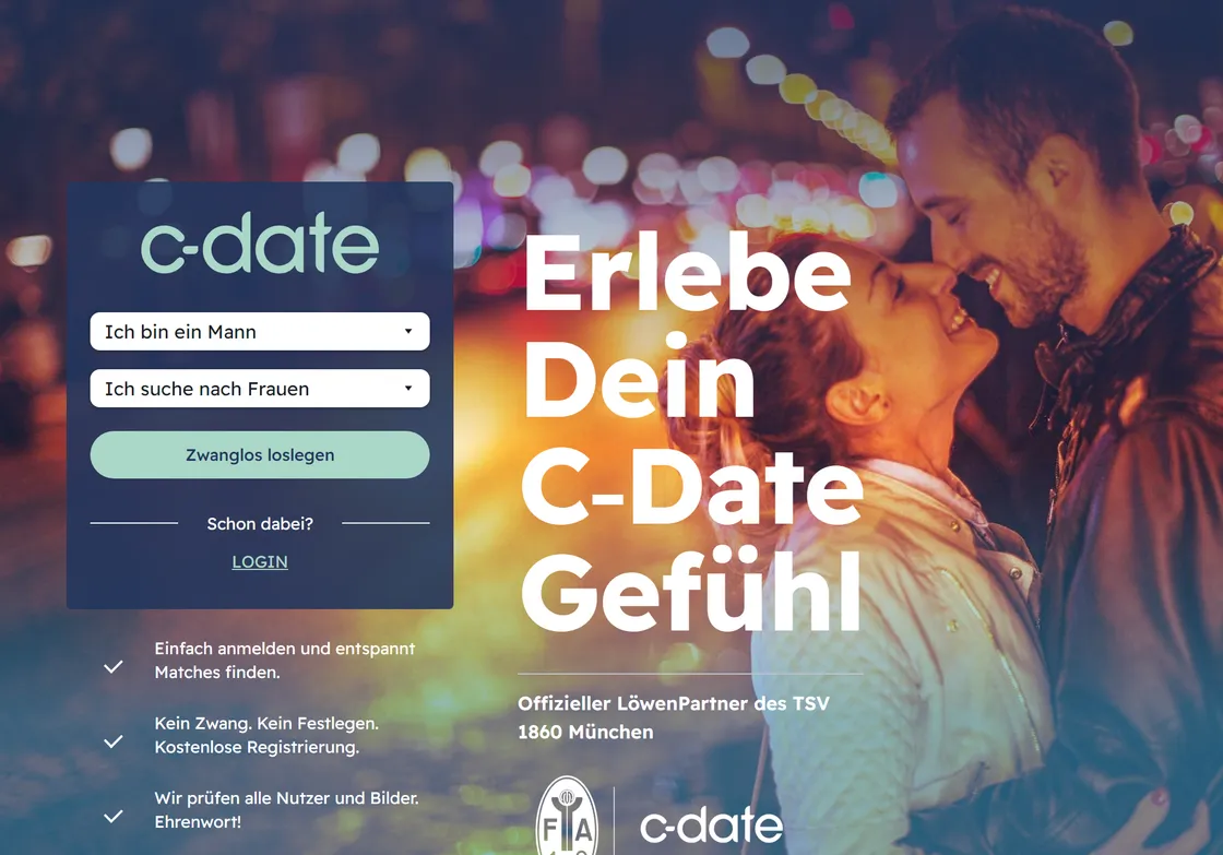 Öffentliche Startseite von C-Date mit Registrierungsformular