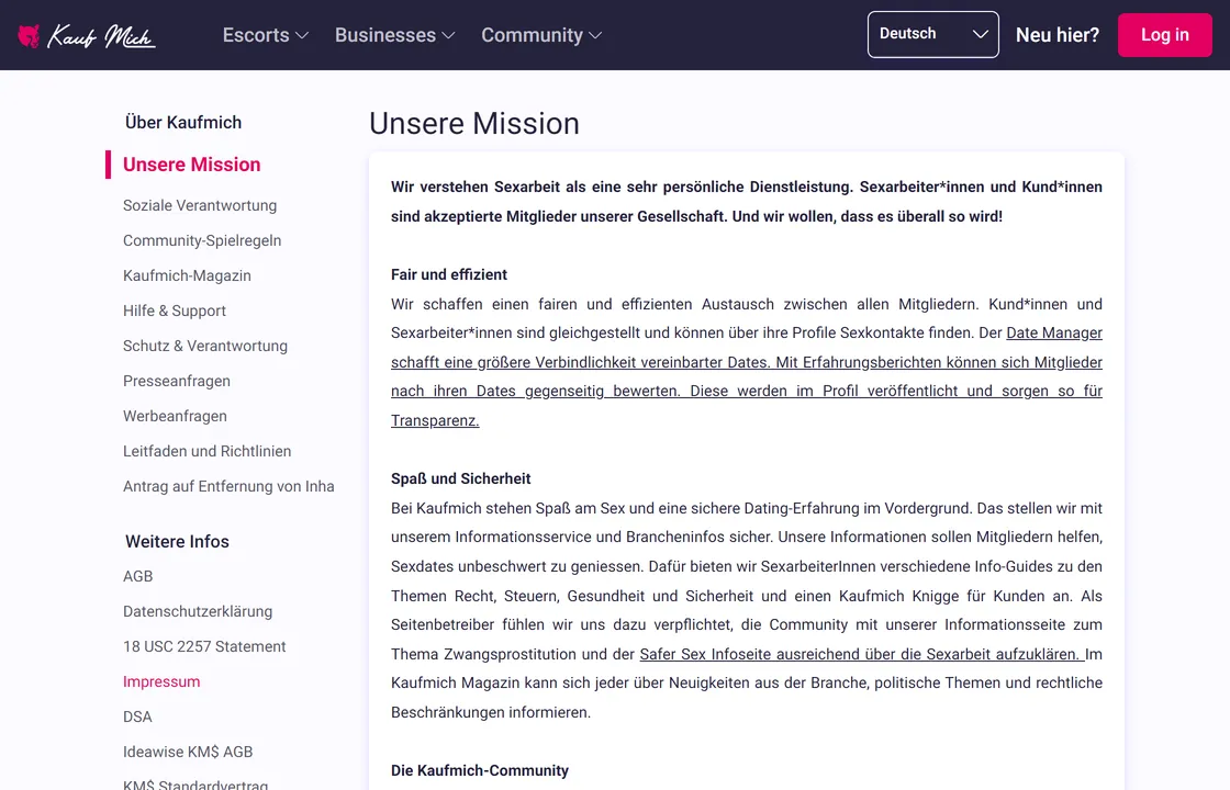 Screenshot der öffentlichen Seite „Über Kaufmich – Unsere Mission“