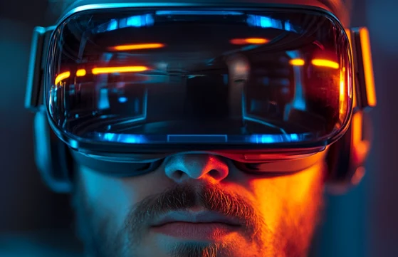 Mann schaut VR Pornos mit VR-Brille