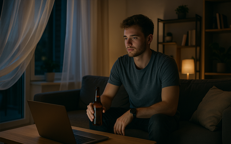 VisitX Livesexcams Mann vor dem Laptop
